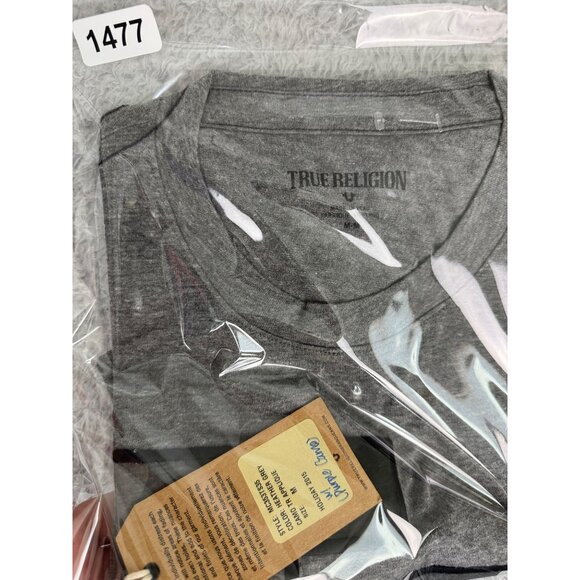 True Religion LOGO Mens M Heather Grey Camouflage TR Applique Tee Shirt NWT - Picture 11 of 11